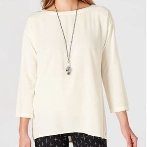 J. Jill Cream White Boatneck 3/4 Sleeve Button Down Back Shirt S NWOT